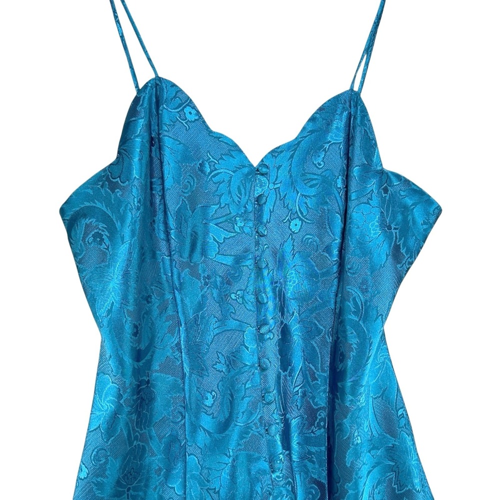 Victoria's Secret Gold Label Satin Chemise Nightgown Size M Teal Paisley 1990s - Picture 2 of 8